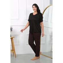Liyuza Kadın Büyük Beden Kısa Kol Penye Pijama Takımı Siyah