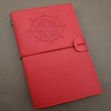 TCX Kırmızı Deri Defter Pusula Baskılı 20X12.5 cm Ofis Kullanımı