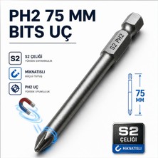 Esranın Dünyası Manyetik S2 Çelik 75 mm 7.5 cm Ph2 Bits Uç Tornavida Matkap Vidalama Manyetik Vidalama Ucu 1/4 Inç