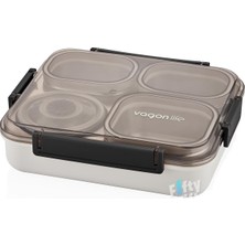 Vagonlife Büyük Ebat 1200 ml (Sızdırmaz,karışmaz 4 Bölmeli) Lunch Box Yeni Nesil Sefer Tası -FF7080 Siyah