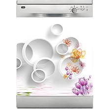 Die Grup Bulaşık Makinesi Sticker Kaplama Beyaz Eşya Kaplama 3D Beyaz Daire Çiçek