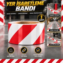 Die Grup Yer Işaretleme Bandı Kırmızı Beyaz 50 mm x 30 Metre Zemin Uyarı Alan Belirleme Düzenleme Bandı
