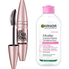 Die Grup Maybelline New York Lash Sensational Yelpaze Etkili Siyah Maskara + Garnier Skin Naturals Micellar Kusursuz Makyaj Temizleme Suyu (200 Ml)