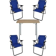 Die Grup Bofigo 60X80 Çam Desenli Katlanır Masa + 4 Adet Katlanır Sandalye Kamp Seti Bahçe Takımı Mavi
