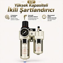 Die Grup Otomatik Boşaltmalı Ikili Hava Şartlandırıcı Kompresör Filtre Regülatör Yağlayıcı Manometreli Frl