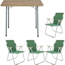 Die Grup Bofigo 60X80 Çam Katlanır Masa + 4 Adet Katlanır Sandalye Kamp Seti Bahçe Balkon Takımı Yeşil