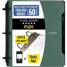Die Grup Five Star Esnek Doldurulabilir Defter + Çalışma Uygulaması, Kolej Çizgili Kağıt, 1 Inç Techlock Halkalar, Cepler, Sekmeler ve Bölücüler, 200 Yaprak Kapasitesi, Yeşil (29328AQ8)