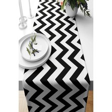Str Store Pelangi Siyah Zigzag Desenli Leke Tutmaz Kumaş Salon Mutfak Masa Değişik Ranır Modelleri Runner, Beyaz-Siyah 40 x 140