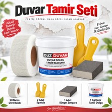 Die Grup (5'li) Duvar Tamir Seti Beyaz 1000 gr Dolgu Macunu 2 Adet Plastik Spatula Kübik Zımpara Derz Bandı