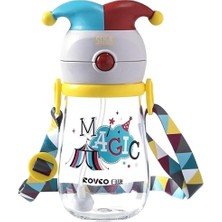 Die Grup Rovco 350ML Pipetli Eğlenceli Sihirbaz Desenli ve Şapkalı Akıllı Pipet Toplu Tritan Su Matarası (Sarı-Kırmızı-Mavi)