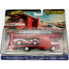 Mythriva Hot Wheels Premium - '73 Plymouth Duster & Second Story Lorry - Mopar - JBM38 - FLF56 - Team Transport #82 - Kırmızı - Resmi Lisanslı Model - Mattel 2025-1:64