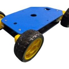 Mythriva 4WD Robot Araba Şasesi, 3D Baskı, Mavi-Sarı, 19.2X12 Cm, 4 Motor ve 4 Teker Dahil, HC-SR04 Ultrasonik Sensör Yuvası