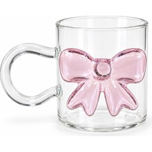 Die Grup Fiyonk Detaylı Cam Kupa 400 Ml, Şeffaf Kahve Bardağı, Çay Latte ve Soğuk Içecek Sunumu, Dekoratif Fiyonk Cam Bardak,fiyonk Kupa (Pembe)