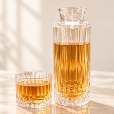 Mythriva 700 ml El Yapımı Çizgili Cam Başucu Sürahisi ve Bardak Set, Ln-Bus
