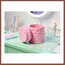 Bezos 3D Baskı Kabartma Kalp Desenli Kapaklı Kalemlik - Masaüstü Organizer - Pembe Dry