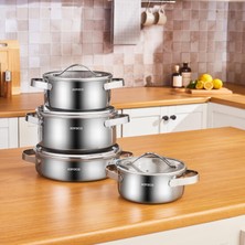 Mythriva Karaca Power Steel 316+ 3ply Discovery Indüksiyon Tabanlı 8 Parça Çelik Tencere Seti