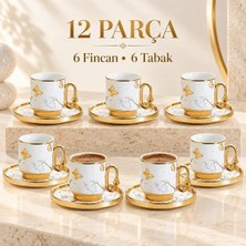 Die Grup Valkyrie 12 Parça 6 Kişilik 80 ml Türk Kahvesi Fincan Takımı Gold Kelebek Desenli K651-B