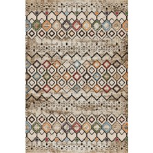 Kilim Home Bej Zeminli Renkli Baklava Desenli Etnik Modern Vintage Görünümlü Dekoratif Salon Halısı 2131
