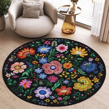 Kilim Home Mars 218 Siyah Çiçekli Yuvarlak Dokuma Taban Salon Halısı