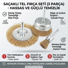 Mythriva 3 Parça Saçaklı Tel Fırça Seti - Matkap Uyumlu Çanak, Düz ve Kalem Tipi Pas, Çapak ve Boya Temizleyici Fırça Seti