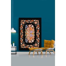 Kilim Home Mars 2004 Siyah Çiçekli Bordürlü Klasik Desen Kaymaz Taban Dekoratif Halı