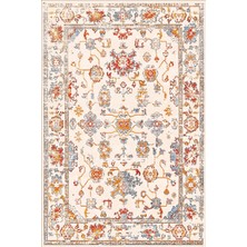 Kilim Home Mars 2037 Krem Tonlarında Çiçek Temalı Bordürlü Desen Kaymaz Taban Dekoratif Halı