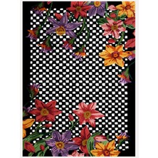 Kilim Home Çok Renkli Siyah Üzerine Çiçek Desenli