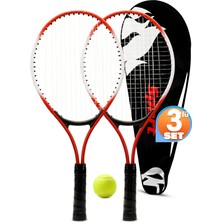 Vionna Telvesse 3lü Set Deluxe 21 Inç Çocuk Genç Tenis Raketi Seti Çantalı Çocuk Tennis L2 Grip 53 cm Kırmızı 670