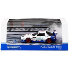 Vionna Tarmac Works Rx-7 FC3S Rhd (Sağ El Sürücüsü) #51 Beyaz ve Mavi Grafik Pandem Drift Araba HOBBY64 Serisi 1/64 Diecast Model Araba T64-066-DR
