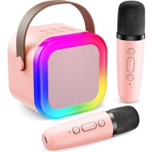 Vionna Robeve Blic 2 Mikrofonlu Çocuk Karaoke Hoparlör ve Bluetooth Hoparlör – LED Işıklı Mini Karaoke Seti, 6 Farklı Ses Efekti, Uzun Pil Ömrü, Taşınabilir Çocuk Mikrofonu ve Müzik Eğlence Seti Pembe