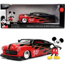 Vionna Jada Disney Vintage Mickey – Mercury 1951 – Hollywood Rides Die Cast Car Toys – Flame Design – Mickey Figür – Collector Edition – 8 Yaşından Itibaren – Kırmızı/siyah