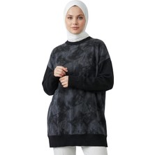 Modaspark Siyah Ipek Cupra Yırtmaçlı Merserize Kadın Triko Tunik