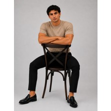 Modaspark Bej Bisiklet Yaka Saç Örgü Desenli Kısa Kol Slim Fit Erkek T-Shirt