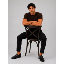 Modaspark Kahverengi Bisiklet Yaka Saç Örgü Desenli Kısa Kol Slim Fit Erkek T-Shirt