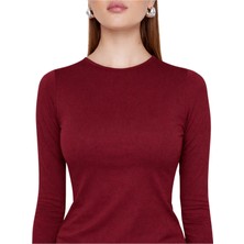 Modaspark Bordo Bisiklet Yaka Basic Ultra Soft Kadın Uzun Kol Body