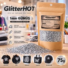 Vionna Ütü ile Yapışan Toz Sim, 75 Gr, Elbise Tişört Kumaş Simi (Gümüş, Iri Taneli (1mm))