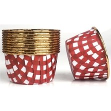 Vionna Trend Hediye Sepeti 25'li Kırmızı Gold Ekoseli Kırmızı Pötikare Muffin Kek Kalıbı, Kek Kapsülü Cupcake Kalıbı, Airfryer Uyumlu