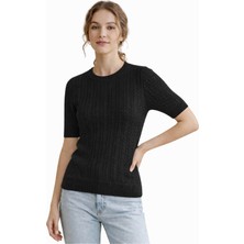 Modaspark Siyah Kısa Kollu Bisiklet Yaka Slim Fit Kadın Kazak