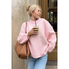 Modaspark Pembe Bisiklet Yaka Oversize Kadın Triko Kazak