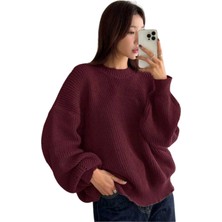 Modaspark Bordo Bisiklet Yaka Oversize Kadın Triko Kazak