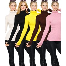 Modaspark Siyah Krem Kahve Sarı Pembe 5'li Balıkçı Yaka Parmak Detaylı Premium Kurtarıcı Body Kazak