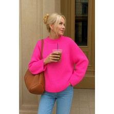 Modaspark Fuşya Bisiklet Yaka Oversize Kadın Triko Kazak