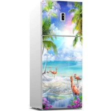 Şanal Buzdolabı Sticker Kaplama Dolap Kaplama Etiketi Sahil Flamingo