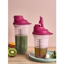 Şanal Tupperware Shaker Karıştırıcı 600 ml ve 350 ml Pembe Şek Şek
