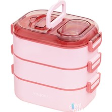 Şanal Vagonlife 1450 ml 3 Kat Çelik (2 Kat Kullanılabilir) Bento Lunch Box Yeni Nesil Sefer TASI-FFLBOX7083 Pembe