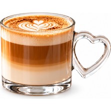 Şanal Kalp Kulplu Cam Kupa Bardak, Şeffaf Kalın Cam Çay ve Kahve Fincanı, Latte, Cappuccino, Bitki Çayı ve Sıcak Çikolata Bardağı, 1 Adet