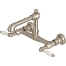 Şanal Kingston Brass KS7248PL Ingiliz Ülke Duvara Monte Gemi Lavabo Musluğu, Saten Nikel, 6-5/8"
