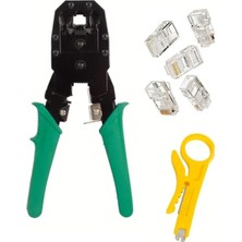 Şanal RJ45 RJ11 Rj9 Jack Telefon Data Kablosu Sıkma Çakma Pensesi + Kablo Soyucusu +100 Adet RJ45 Jack Set