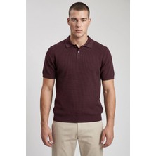 Modaspark Bordo Erkek Polo Yaka Düğmeli Kısa Kol T-Shirt
