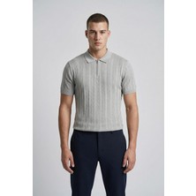 Modaspark Gri Polo Yaka Yarım Fermuarlı Erkek T-Shirt